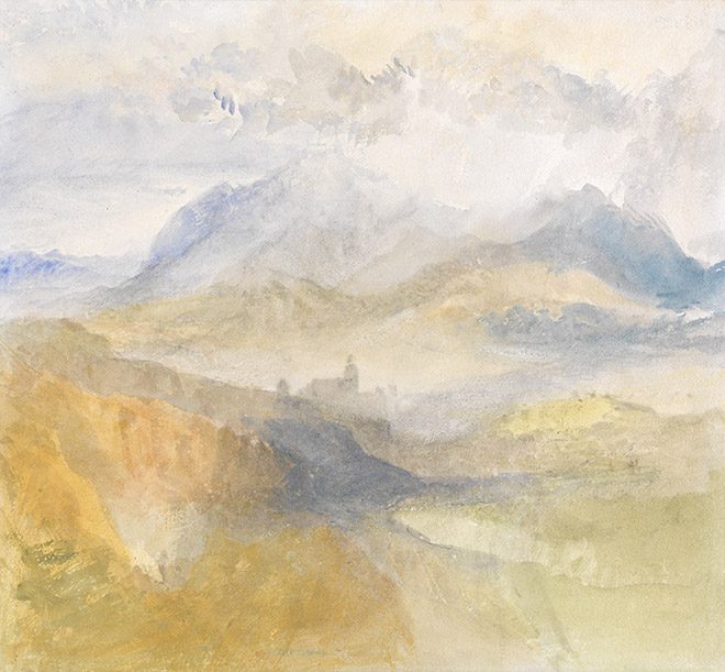 A great late Turner watercolour. A view over the val dAosta by J.M.W.Turner 1836. Lowell Libson