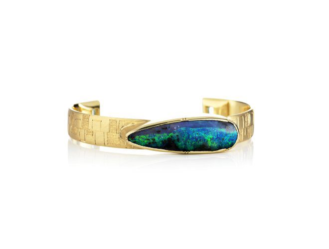 Athena Engraved Boulder Opal Emerald Cuff Brooke Gregson UK London Fashion Week