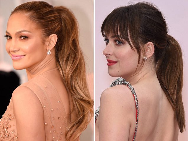Jennifer Lopez and Dakota Johnson Oscars 2015 Getty