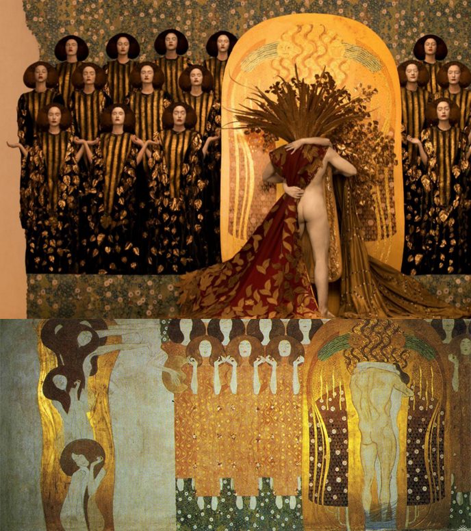 Friso de Beethoven. Models recreate Gustav Klimt’s most iconic paintings. Photos Life Ball and Inge Prader