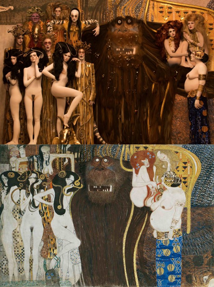 Friso de Beethoven. Models recreate Gustav Klimt’s most iconic paintings. Photos Life Ball and Inge Prader