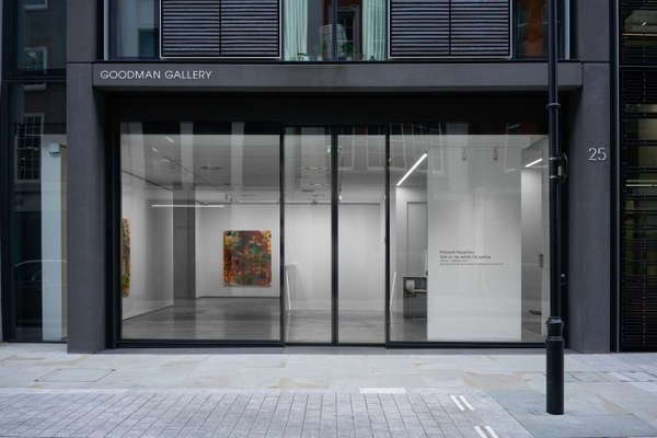 Goodman Gallery storefront at number 25 with glass facade and colorful abstract painting visible inside