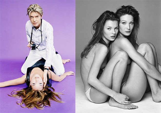 Kate Moss and Carla Bruni, 1994, Patrick Demarchelier courtesy Camera Work. David Bowie and Kate Moss, 2005, Ellen von Unwerth courtesy Camera Work
