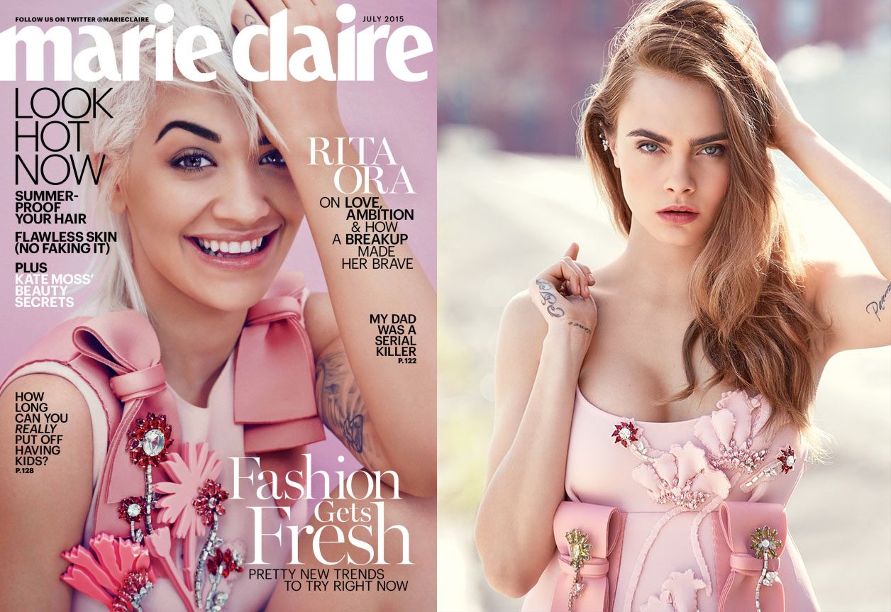 Prada dress in Marie claire with Rita Ora and Cara Delavigne