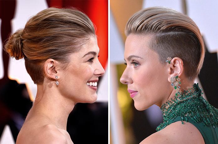 Scarlett Johanssen and Rosamund Pike Oscars 2015 Getty