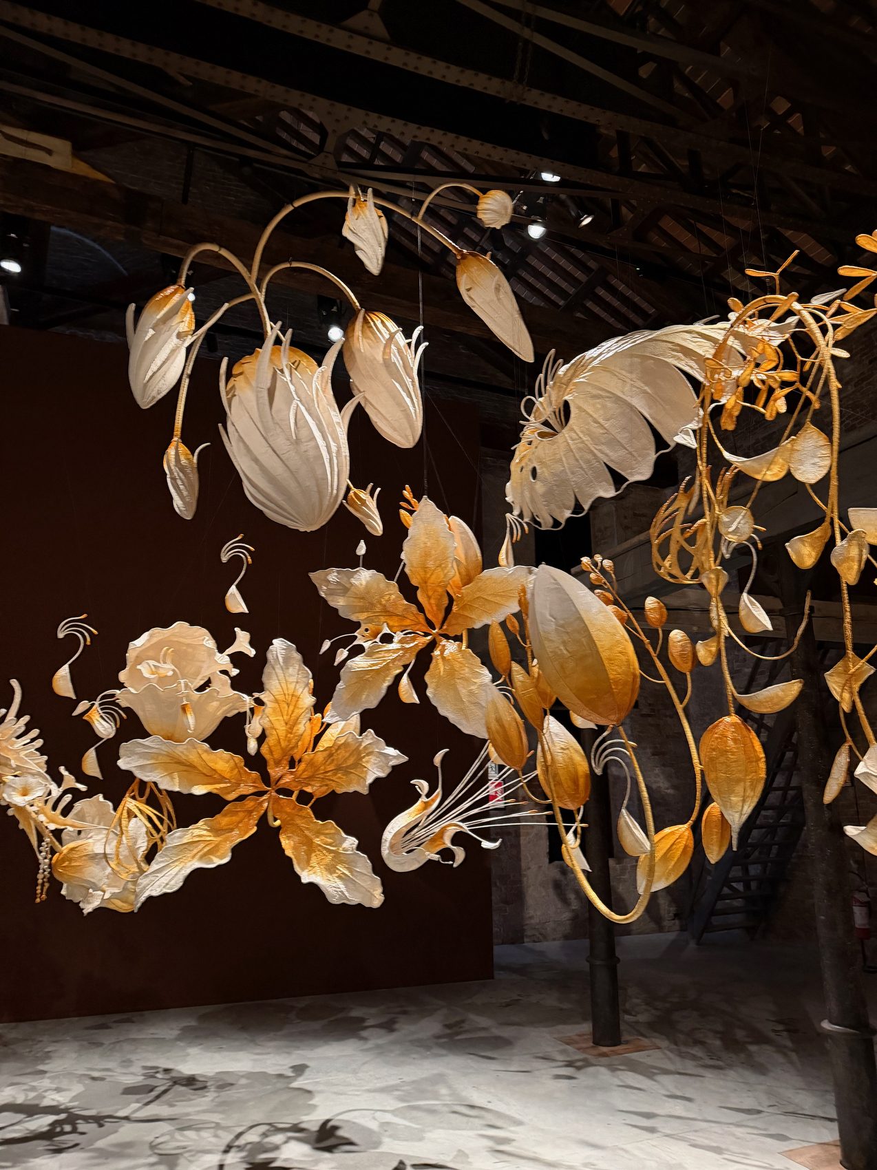 Venice Biennale 2026 Golden Floral Hanging Sculpture Arsenale