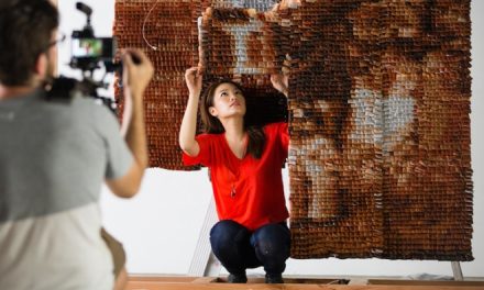 Portrait created from 20,000 teabags by artist Red Hong Yi